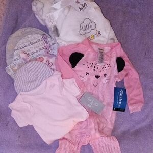 Gerber Pink and White Footed One Piece with Bear Design